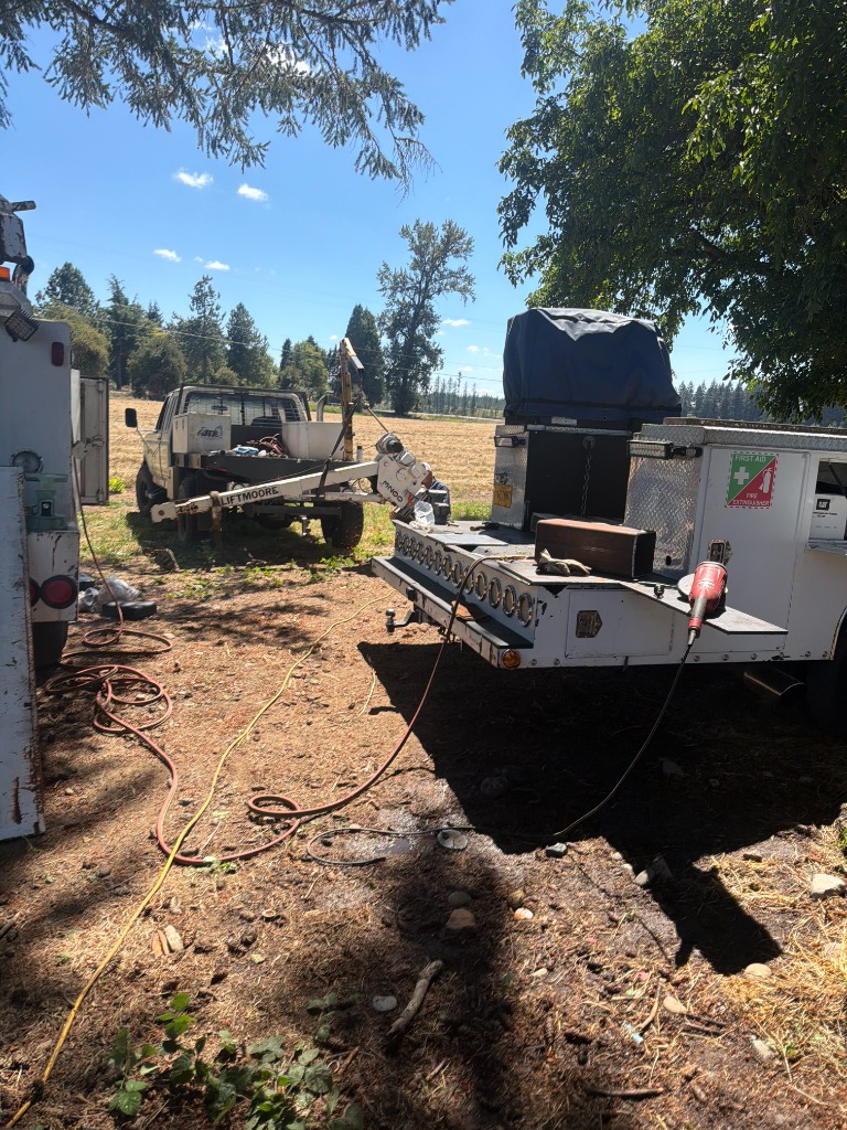 JTF mobile welding service truck with Liftmoore crane and torch setups parked on work site